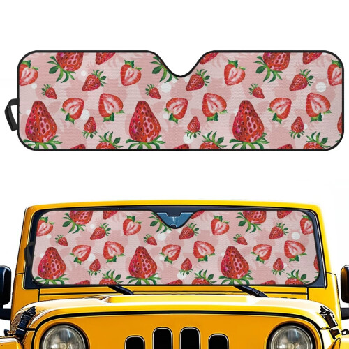 Red Strawberry Car Windshield Sun Shade Foldable 1