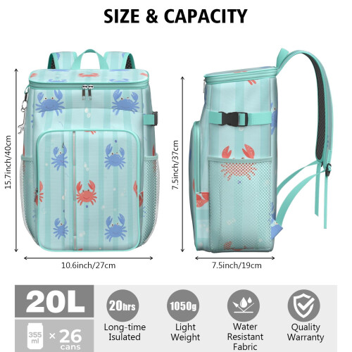 Crab Cooler Backpack Isolerad Vattentät Lättvikt 15L 2