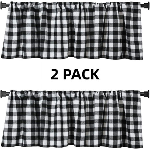 WOSIBO Buffalo Check Valances White Black 2-Pack 16x56 Inch 1