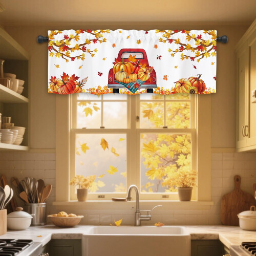 Fall Kitchen Curtains 54 x 18 Inch Pumpkin Valance 1