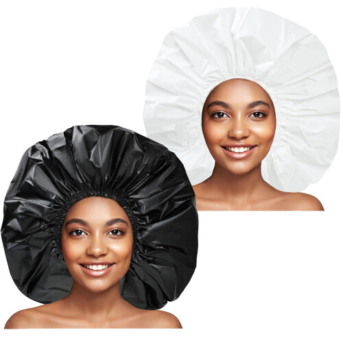 Shower Cap Waterproof Reusable 2 PCS 1