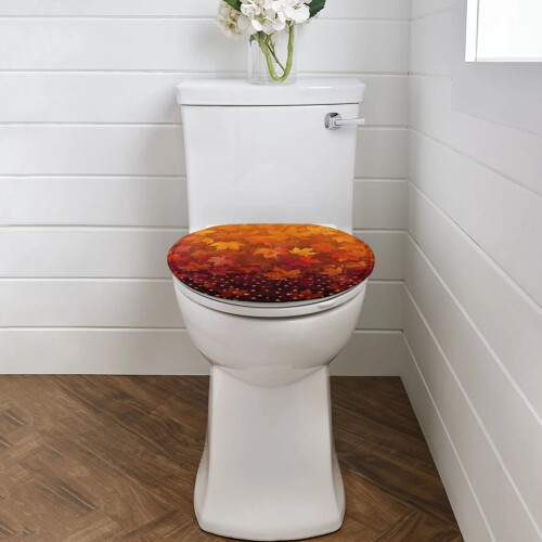 Ovaler Toilettendeckelbezug mit Ahornblättern als Herbstdekoration 1