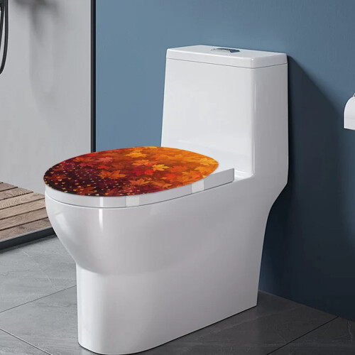 Ovaler Toilettendeckelbezug mit Ahornblättern als Herbstdekoration 2