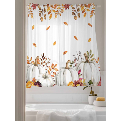 White Thanksgiving Pumpkin Sheer Curtains 52x72 in Fall 2