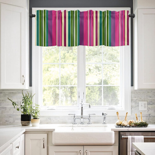 Light Filtering Window Valance Purple Pink Green Stripes 1