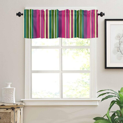 Light Filtering Window Valance Purple Pink Green Stripes 2