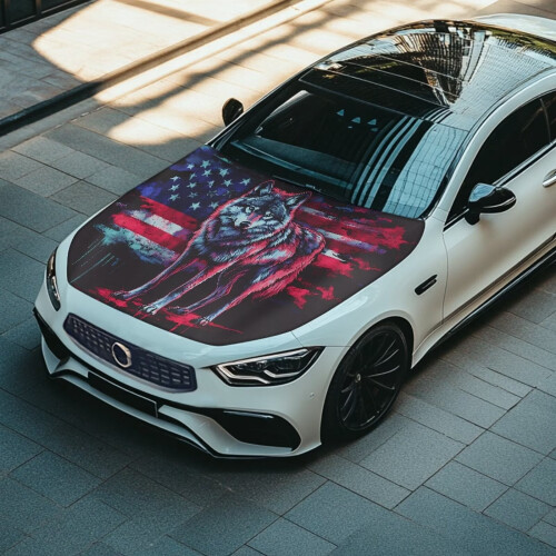 Couverture de capot Soft Wolf drapeau américain pour berlines 2