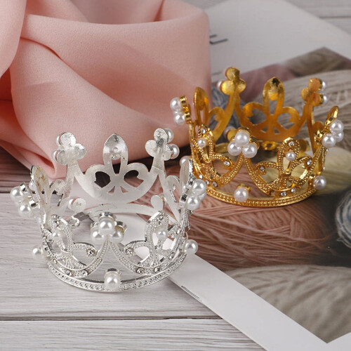 Gold Crown Tiara with Crystals and Pearls 2