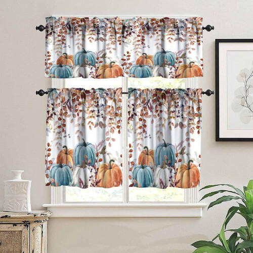Thanksgiving Kitchen Curtains Set with Pumpkins and 2