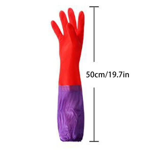Latex Rubber Cleaning Gloves with Velvet Lining Extra Long 2
