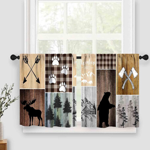 Cabin Kitchen Valance Set Farmhouse Bear Deer Moose Design 2