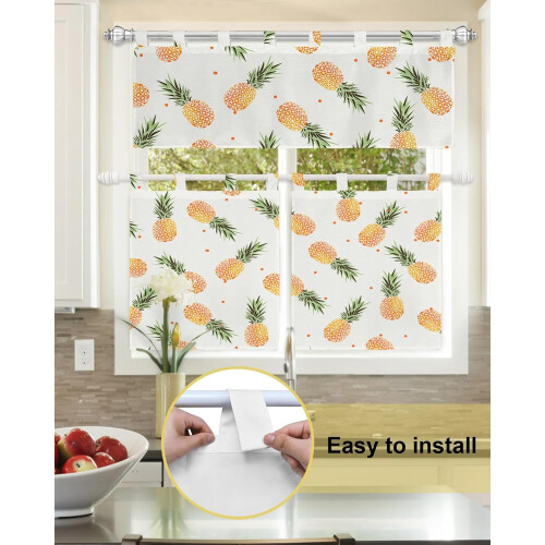 Tropical Fruit Kitchen Curtains Set Yellow Pineapple 3 pcs 2