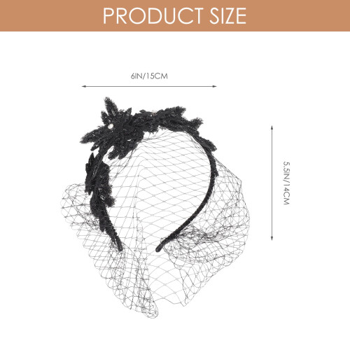 Bridal Veil Headband Lace Mesh Black 1