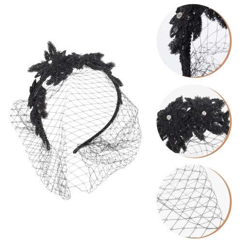 Bridal Veil Headband Lace Mesh Black 2