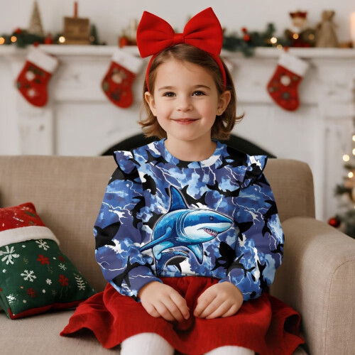 Girls' Long Sleeve Crew Neck Pullover Sweatshirt Blue 2