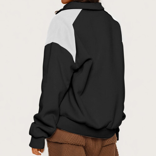 Women's Oversized Quarter-Zip Sweatshirt Color Block 2