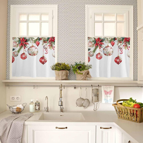 Christmas Kitchen Curtains Set Rod Pocket 36 inch Red 2