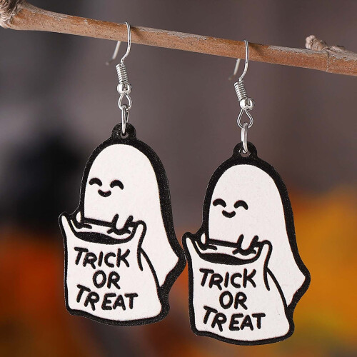 Ghost Stud Earrings Gothic Wooden Pair for Halloween 2