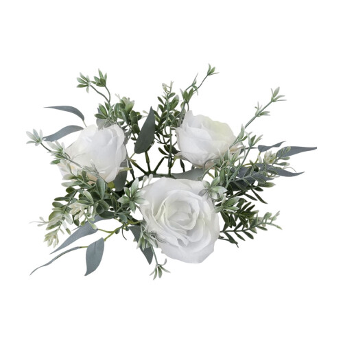 Künstlicher Rosen-Kerzenhalter-Kranz mit grünen Blättern 1 1