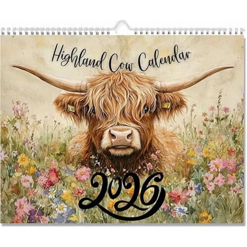 Väggkalender med höglandskon2026Rustikt bondgård12 månader 1