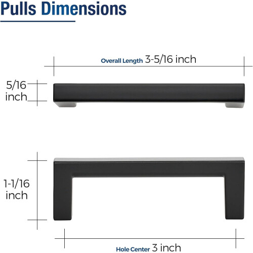 Cabinet Pulls Slim Square Bar Matte Black 30 Pack 3 Inch 1