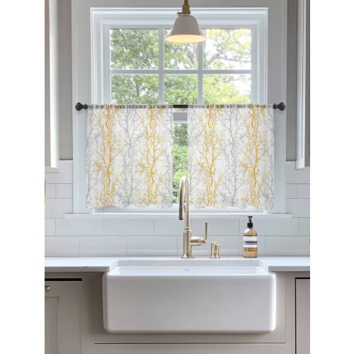 Orange Grey Tree Branch Voile Curtains 52x45 in Light 2