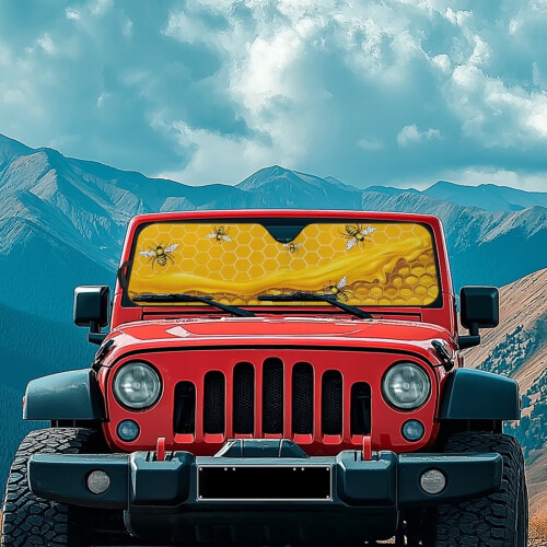 Bee Print Foldable Windshield Sun Shade for Jeep Wrangler 2