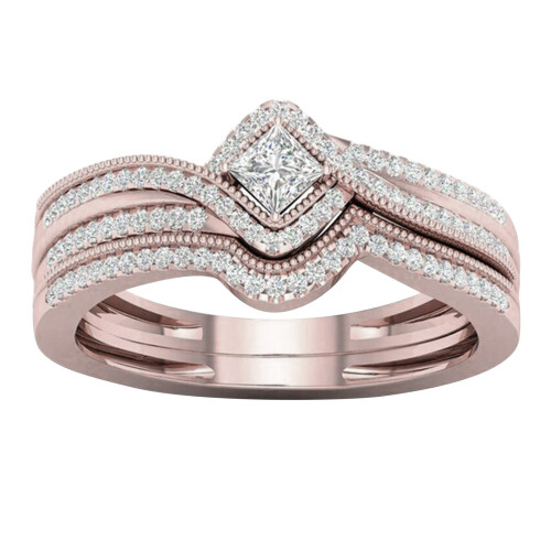 Women's Cubic Zirconia Ring Set Simple Bridal Style 2