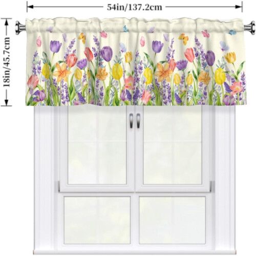 Spring Tulip Lavender Kitchen Curtain Valance 54x18 Rod 1