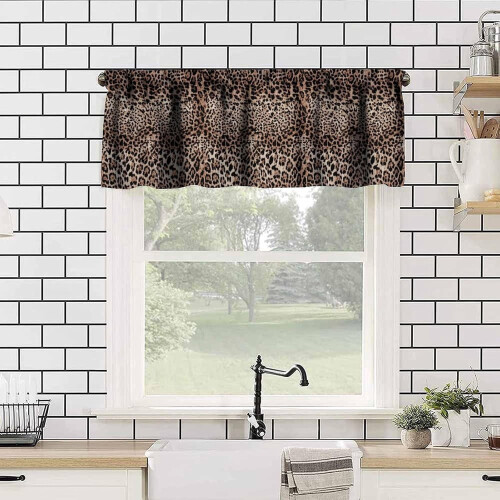 Leopard Print Valance Curtain Brown Rustic Safari 54x18 1