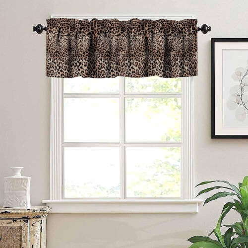 Leopard Print Valance Curtain Brown Rustic Safari 54x18 2