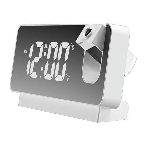 LED Projection Alarm Clock White 7.5-inch Dual Alarm