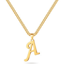A-Z Letter Necklace Stainless Steel Cuban Chain 22 Inch
