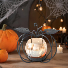 Pumpkin Candle Holder Metal Frame 4.7x4.7x4.3 in Black