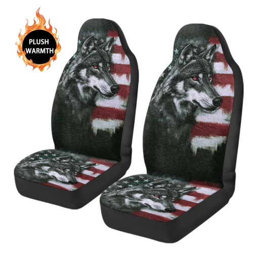 Bilsätesöverdrag fram Mjukt plysch Wolf Flag Universal Fit1 2