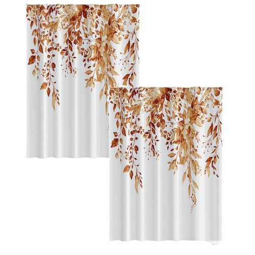 Fall Leaves Kitchen Curtains Orange Eucalyptus Tier 2-Pack 1