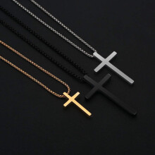 Men's Cross Necklace Stainless Steel Plain Pendant with Box