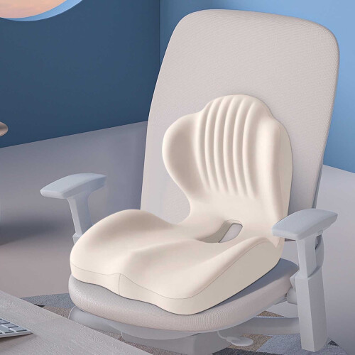 L-Shaped Car Seat Cushion Memory Foam Beige 1