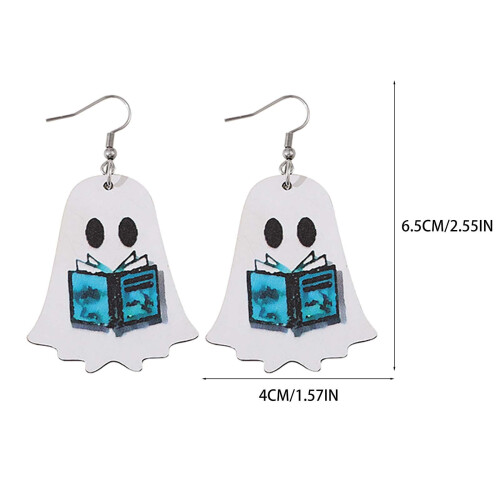 Ghost Stud Earrings Halloween Gothic Wooden Pair 1