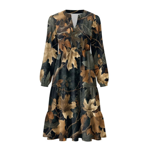 Robe midi patchwork à manches longues, taille moyenne 1