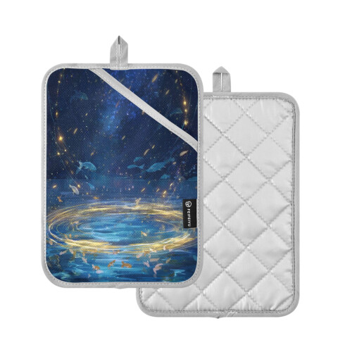 Topflappen, hitzebeständig, 2er-Pack, Design mit Nachthimmel und Fischen 1