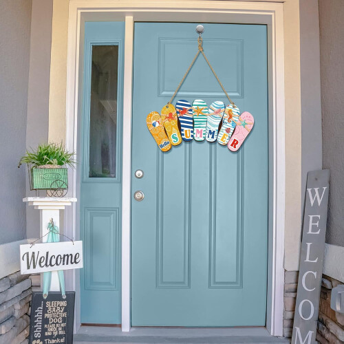 Rustic Wood Door Sign Hello Summer Wall Decor 1