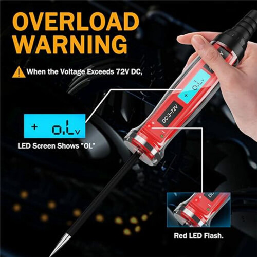 3-72V  Car Test Light, LCD Digital Light Tester with Voltmeter, Fuse Voltage Tester Car Electrical Tools