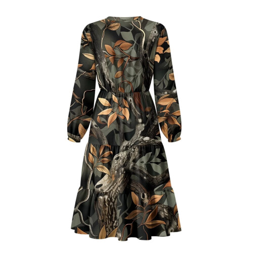 Damen-Midikleid mit Taschen, Camouflage-Blättermuster 2