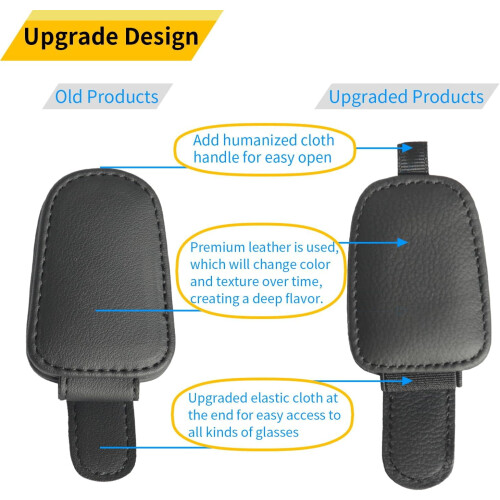 Sunglasses Holder for Car Visor Magnetic Leather Black 2 1