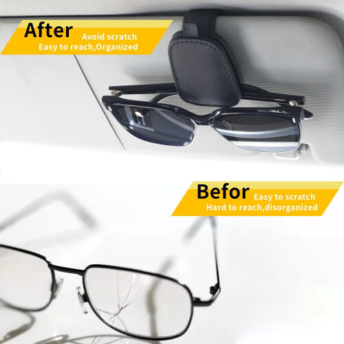 Sunglasses Holder for Car Visor Magnetic Leather Black 2 2