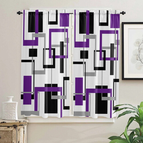 Abstract Geometric Curtain Black Purple 2-Pack 2
