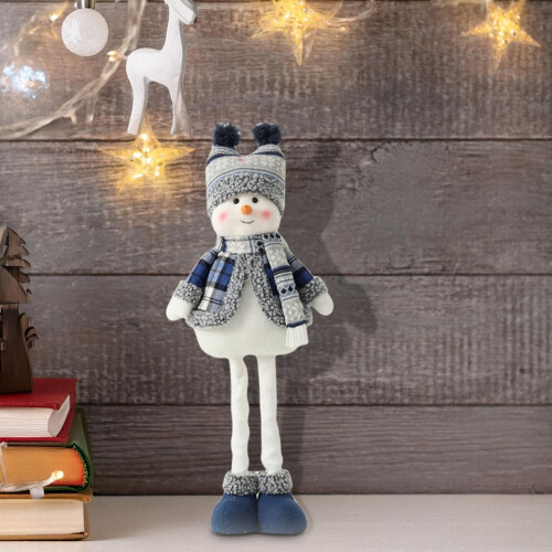 Snowman Crochet Doll Blue Fabric Extendable Hat 1 Piece 1