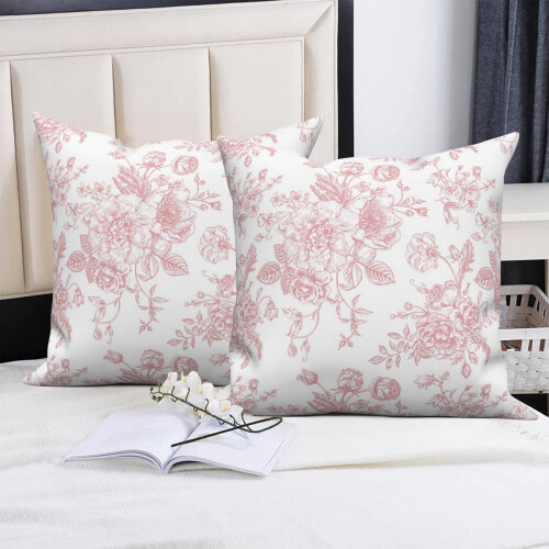 Fodera per cuscino floreale rosa, morbida e decorativa, 20x20 pollici. 2