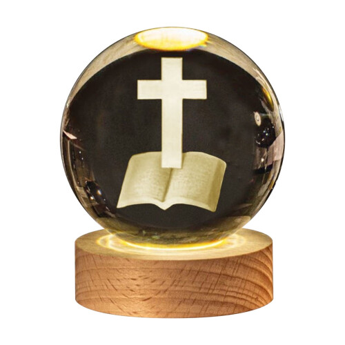 Crystal Ball Night Light with Cross Engraving 1 Pack 1